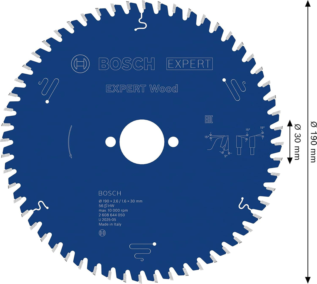 Bosch Professional 1x Kreissägeblatt Expert for Wood (Holz, Sägeblatt Ø 190 x 30 x 2,6 mm, 56 Zähne,