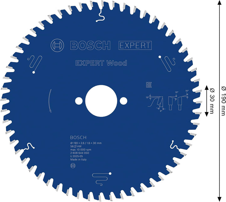 Bosch Professional 1x Kreissägeblatt Expert for Wood (Holz, Sägeblatt Ø 190 x 30 x 2,6 mm, 56 Zähne,