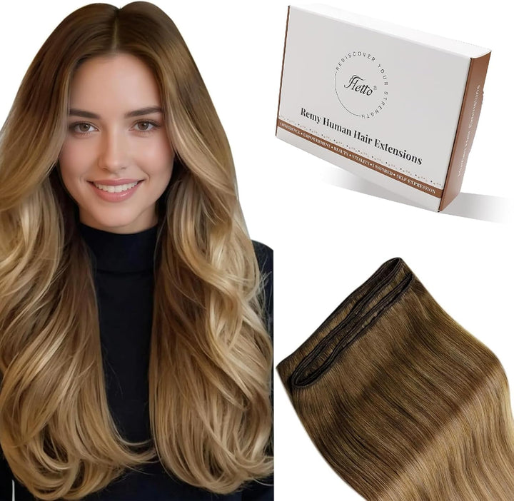 Hetto Balayage Echthaar Tressen Extensions Mittel Braun zu Hellbraun und Dunkelste BlondineTressen E