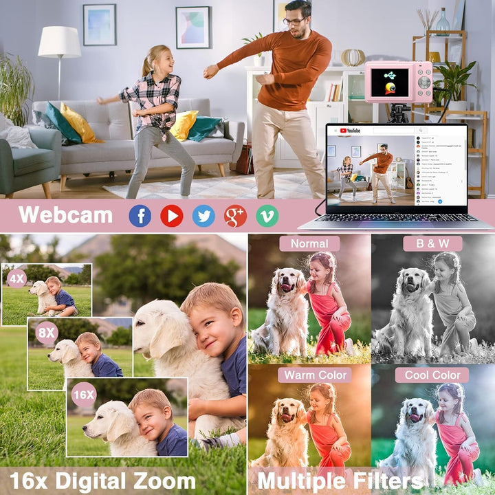 CAMKORY Digitalkamera Fotokamera FHD 1080P 44MP Kompaktkamera 16X Digitalzoom Fotoapparat Digitalkam