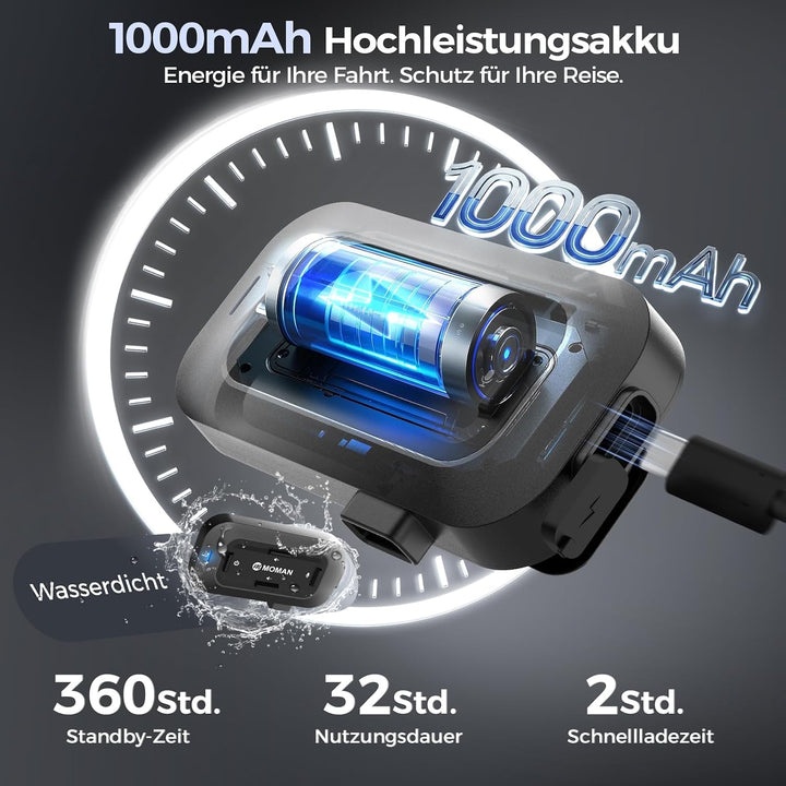 Moman RSC Motorrad Helm Headset 1000mAh für Solo-Fahrten, RSC