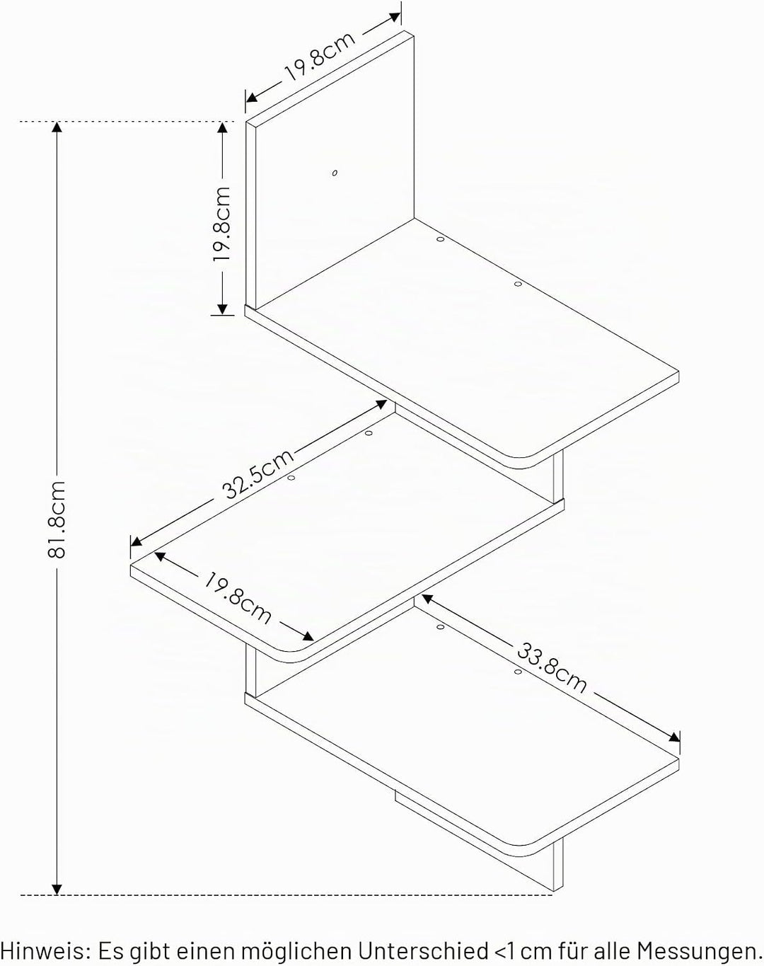 Furinno Rossi Modernes schwebendes 3-stufiges Wand-Eckregal, Französische Eiche/Schwarz Französische