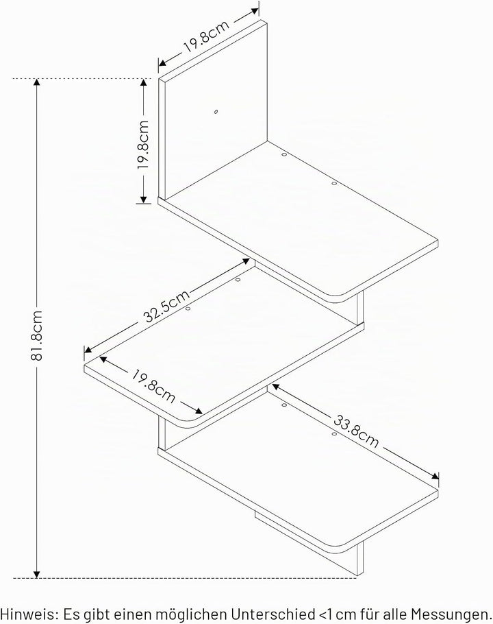 Furinno Rossi Modernes schwebendes 3-stufiges Wand-Eckregal, Französische Eiche/Schwarz Französische
