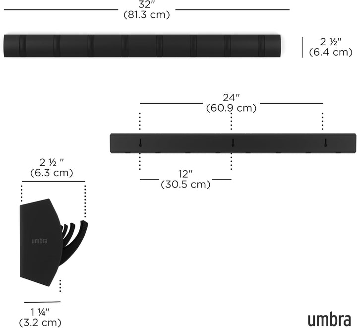 Umbra Flip 8 Garderobenhaken – Moderne, Schlichte und Platzsparende Garderobenleiste mit 8 Beweglich