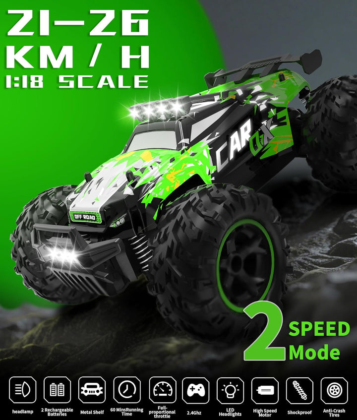Carox Ferngesteuertes Auto,2.4 GHz 26 km/h RC Auto,1:18 Off Road Monstertruck mit Scheinwerfer und F