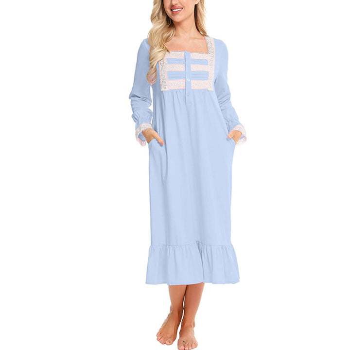 aromm Damen Weich Nachthemd Knopfleiste Viktorianisch Lange Ärmel Stillen Pyjama, S