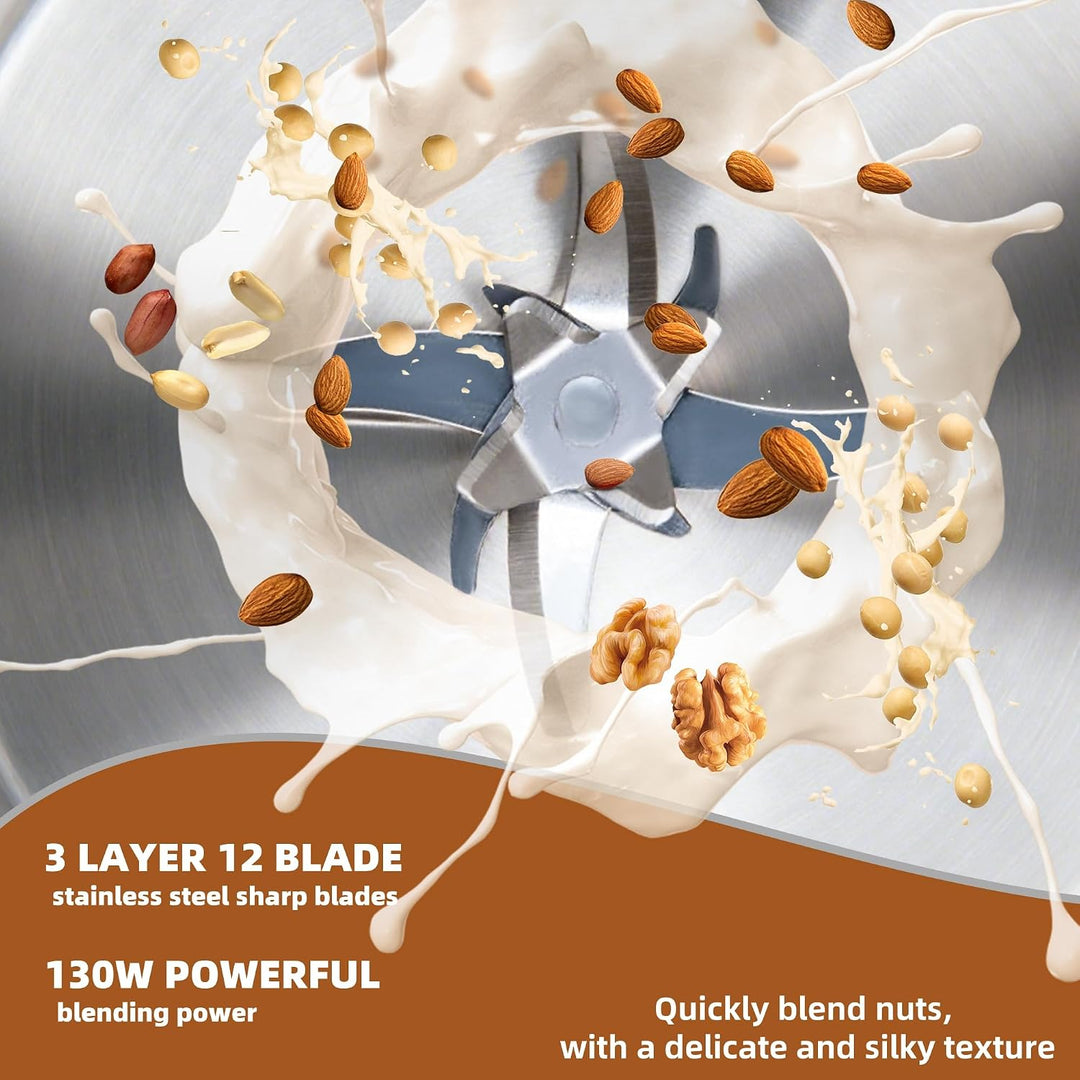9 in 1 Nussmilchmaschine丨12-Klingen 丨1.2 L für 3-4 Personen丨All-in-One für Sojamilch, Babynahrung, S
