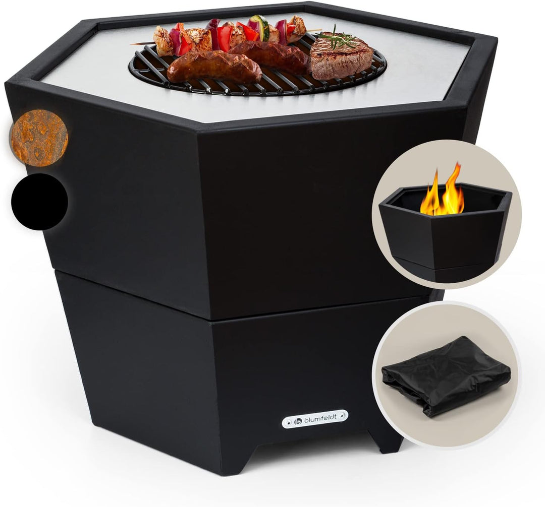 Blumfeldt Feuerschale Mit Grillrost - Outdoor Stahl-Feuerschale Gross für Balkon & Camping, Mobile 6
