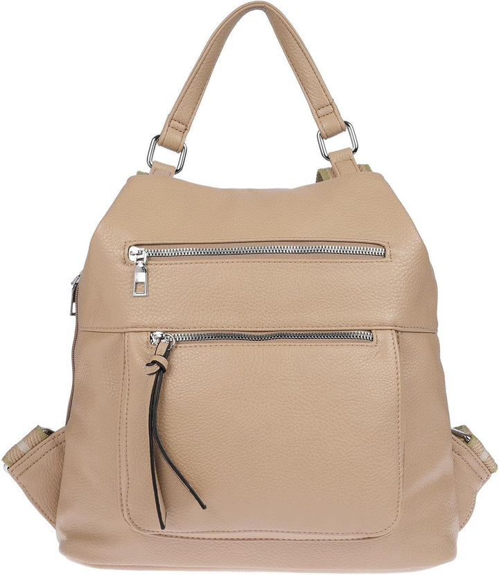 Christian Wippermann grosser Damen City Rucksack Tasche Body Bag Leder Optik Schultertasche Khaki, K