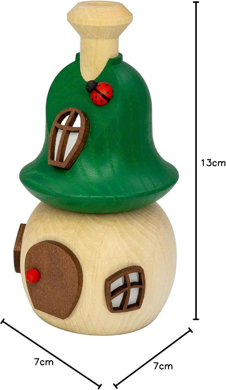Seiffener Volkskunst | Räucherhaus aus Holz 13 cm | Frühling Sommer Herbst | Waldhütte mit Marienkäf