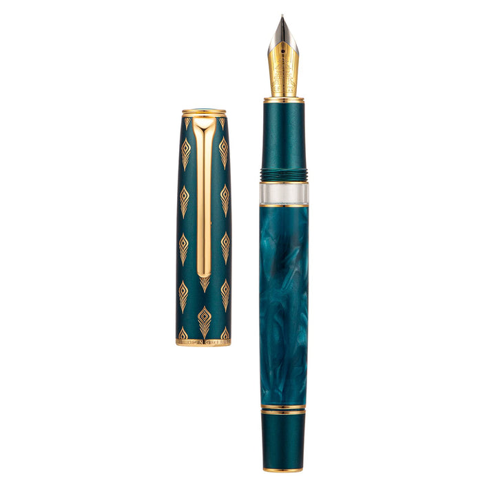 Hongdian N7 Blau Pfau Harz Kolben Füllfederhalter, Iridium Medium Feder Klassischer Stift, Glatt Sch