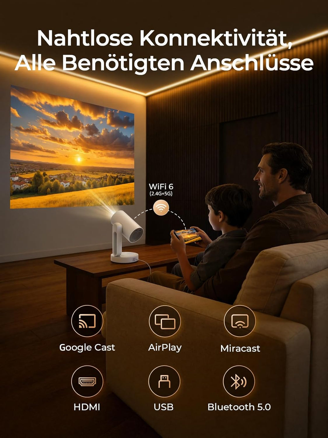 ETOE Starfish Mini Beamer, Android TV 11.0, Unterstützt 4K, Auto Keystone-Korrektur, 150 Zoll, Indiv