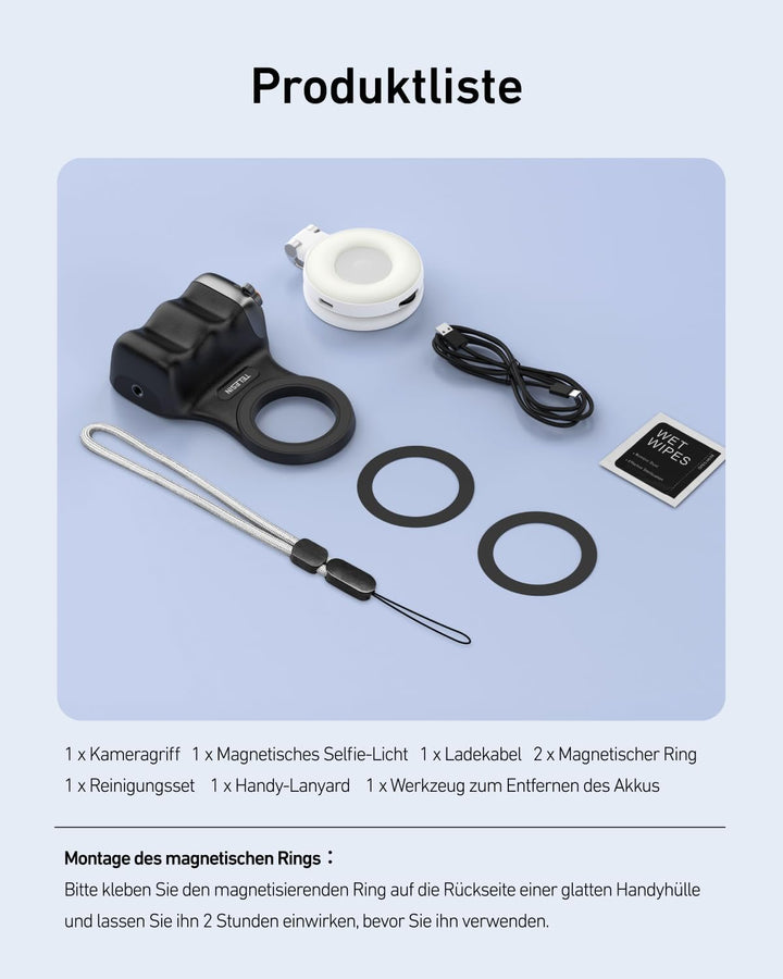 TELESIN Fun Shot Magnetischer Handy-Kameragriff (Schwarz) + C03 Magnetisches Selfie-Licht (Weiss) Se