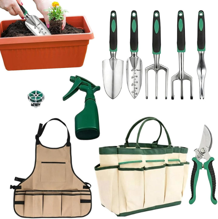 Gartenwerkzeug-Set mit Schaufeln, Schürze, Tragetasche, 11 Teile | Schwerlast-Gartenwerkzeuge für An