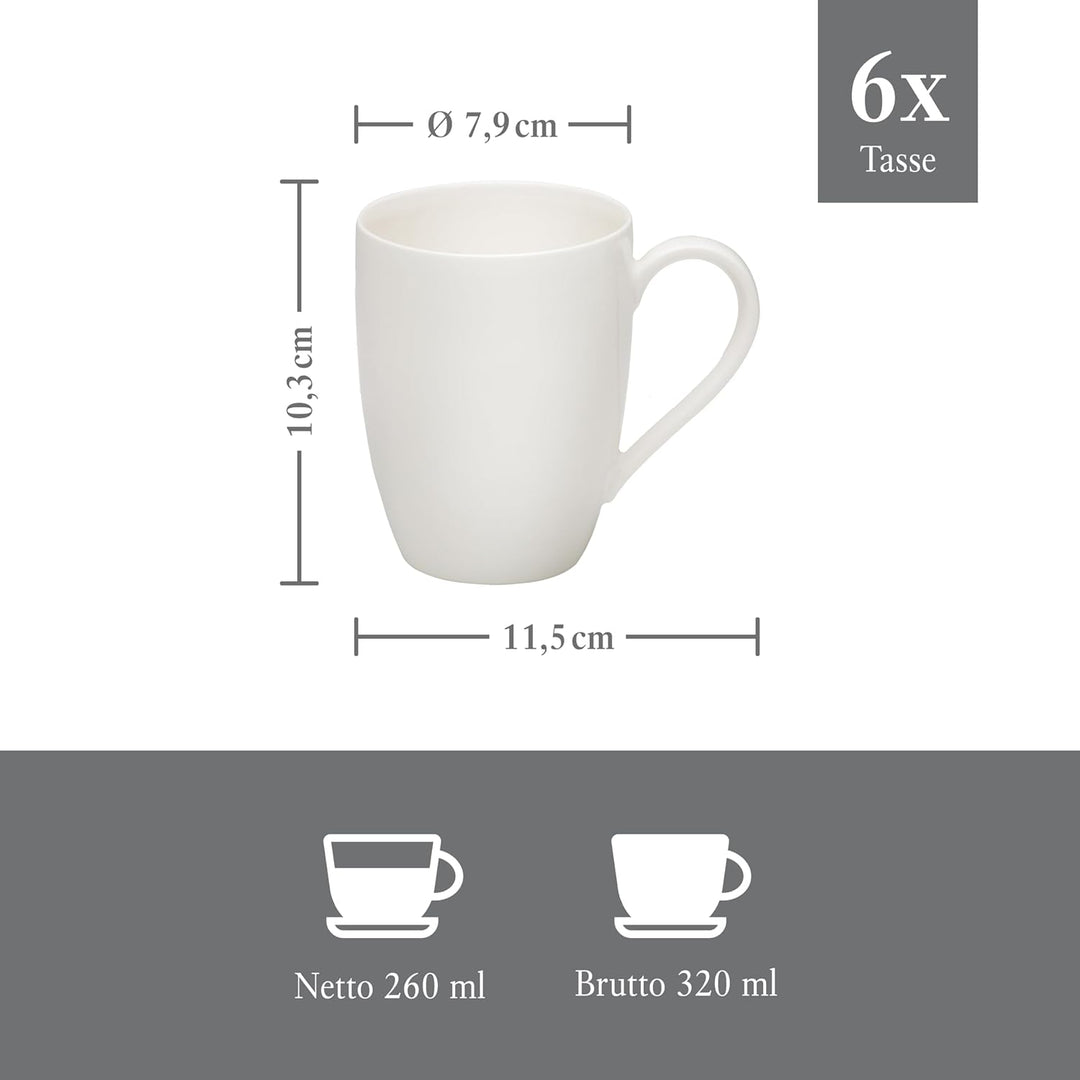 vivo by Villeroy &amp; Boch – Basic White Tassen Set, 6 Personen, spülmaschinenfest, 260ml, Kaffeebecher