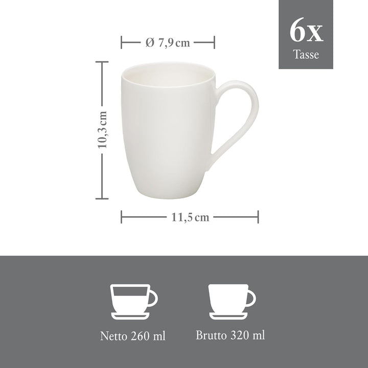 vivo by Villeroy &amp; Boch – Basic White Tassen Set, 6 Personen, spülmaschinenfest, 260ml, Kaffeebecher