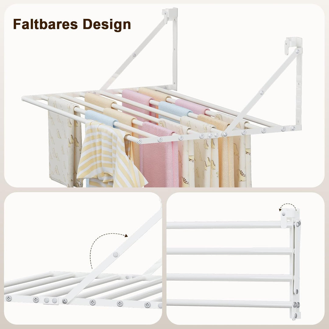 Innotic 80CM Wäscheständer Wandmontage Klappbar, Rostbeständig Wäschetrockner Wand Outdoor mit 8 Sta