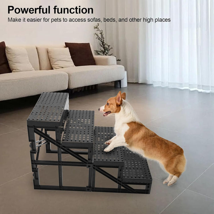 Hundetreppe mit 4 Stufen, Faltbare Hundetreppe für Hochbett und Couch mit Rutschfester Oberfläche un