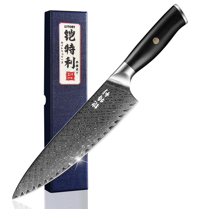 Kitory Damastmesser 20cm Pro Kochmesser 73 Schichten Damaststahl Klinge 10Cr15CoMoV Stahl Küchenmess