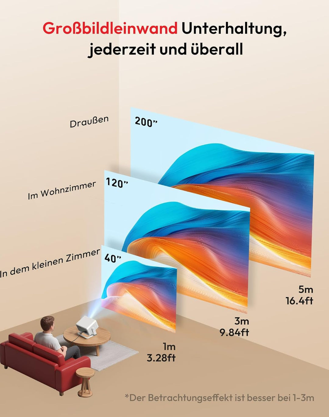 Smart Beamer N6 Pro: Kompatibel mit Netflix& Autofokus mit 4K-Unterstützung und 1080P Full HD, WiFi