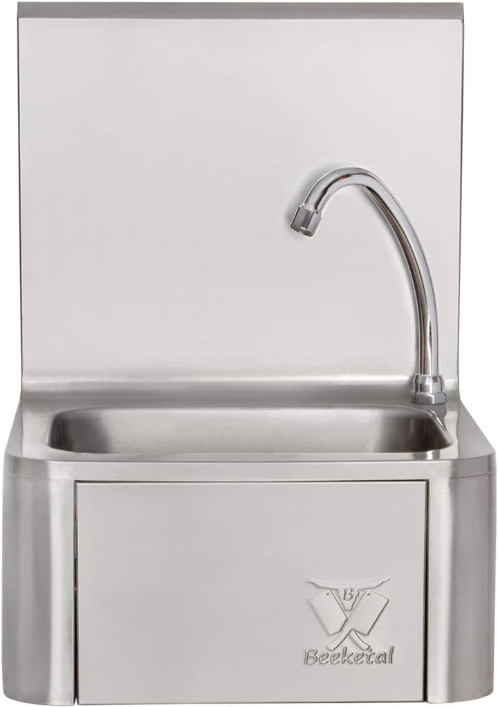 Beeketal 'HWB-I' Knie-Kontakt Handwaschbecken aus Edelstahl mit Wasserhahn - Industrie Waschbecken z
