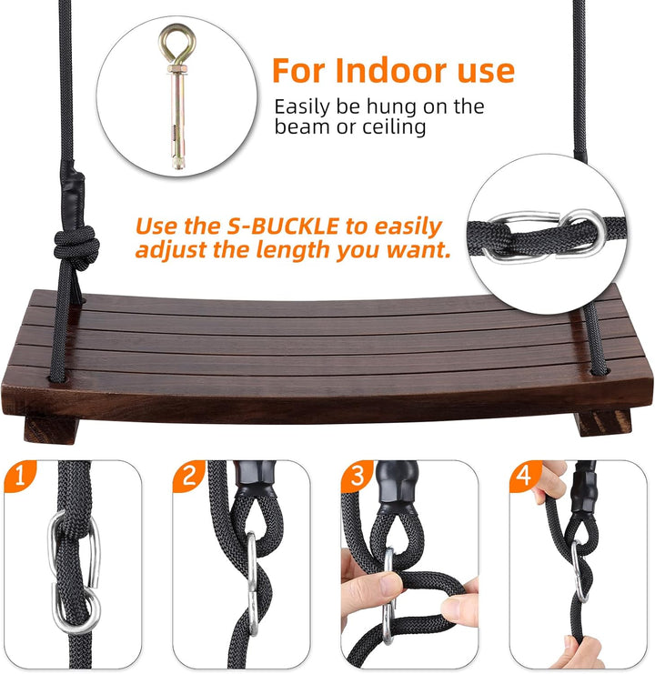 PELLOR Holzschaukelsitz, Antikorrosive Holzschaukel Baumschaukeln aus karbonisiertem Buchenholz mit