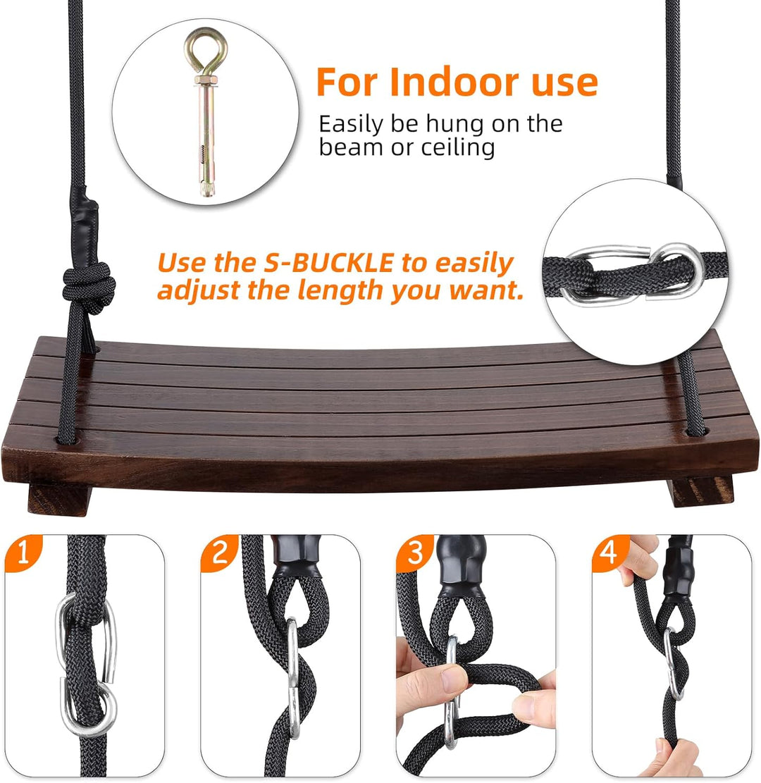 PELLOR Holzschaukelsitz, Antikorrosive Holzschaukel Baumschaukeln für Erwachsene Kinder, Garten Scha