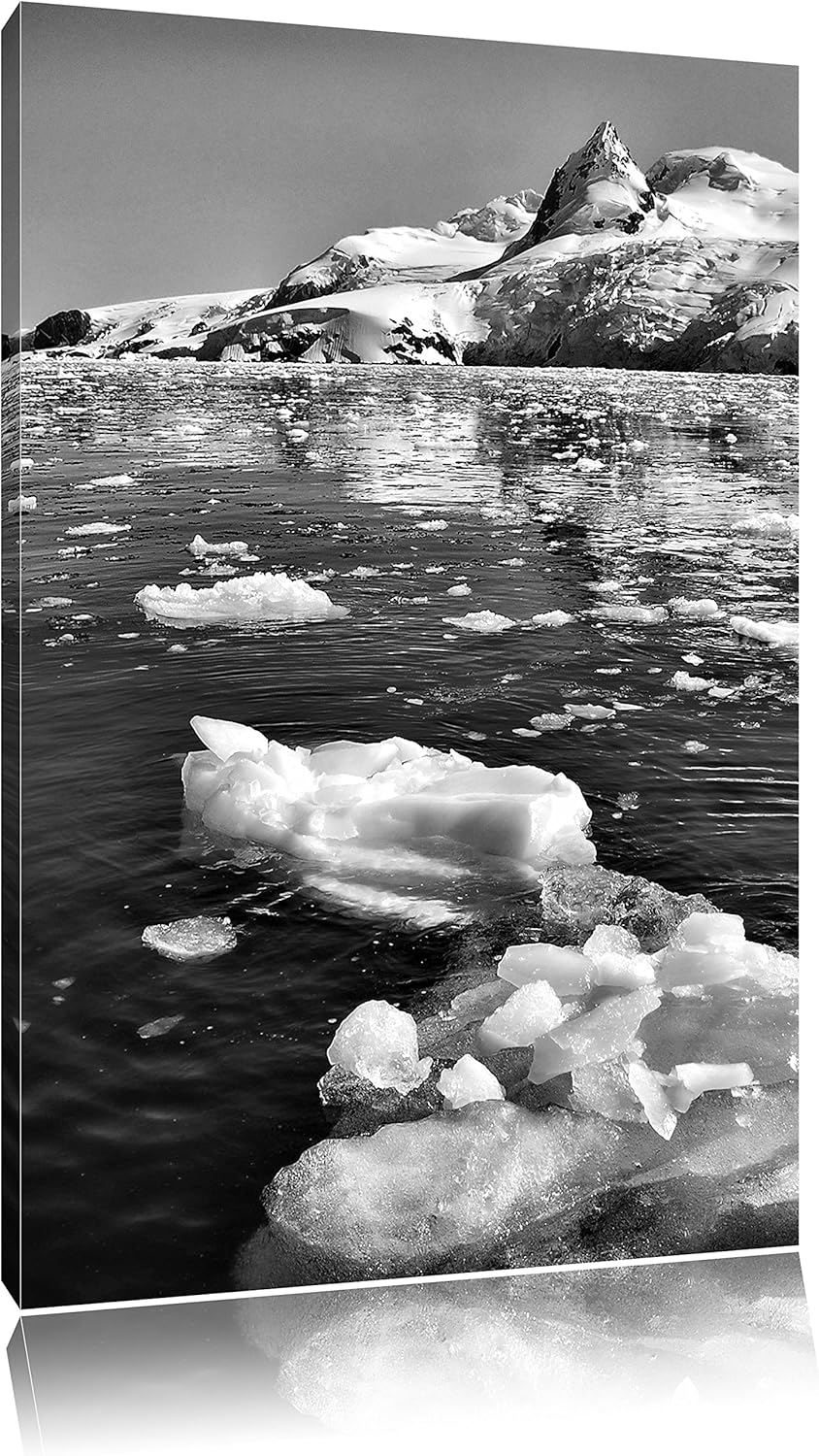Pixxprint Eisberge im Meer Arktis / 100x70cm Leinwandbild bespannt auf Holzrahmen/Wandbild Kunstdruc