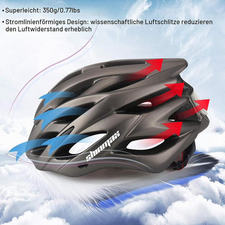 Shinmax Fahrradhelm Herren Damen MTB Helm Visier und Rücklicht mit 21 Belüftungskanäle - Erwachsene