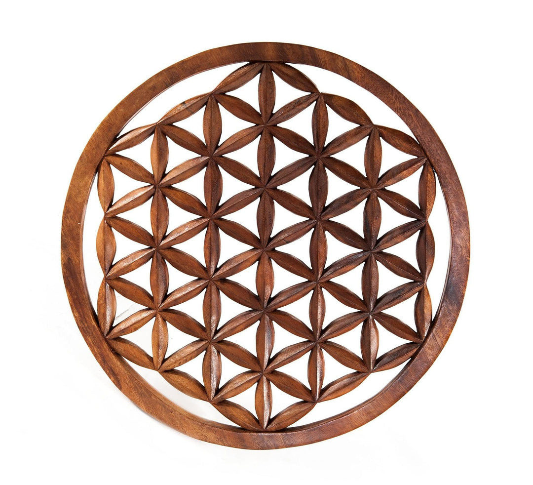 Windalf Grosses Wandbild BLUME DES LEBENS Ø 40 cm Lebensblume Energiebild Holzbild Handarbeit aus Ho