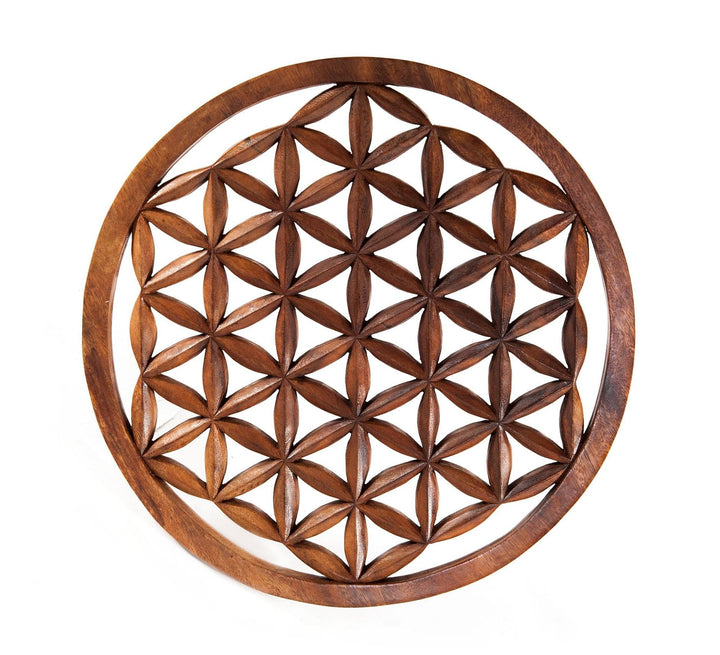 Windalf Grosses Wandbild BLUME DES LEBENS Ø 40 cm Lebensblume Energiebild Holzbild Handarbeit aus Ho