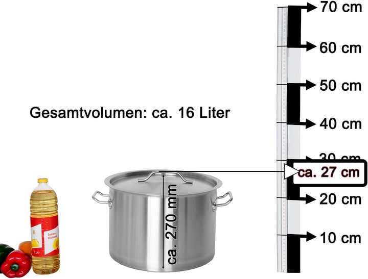 Beeketal 'BKT-17A' Gastronomie Kochtopf ca. 16 Liter aus Edelstahl mit starken Griffen und Deckel, T