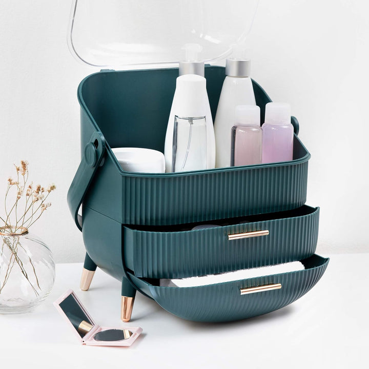 Navaris Make-Up Organizer - Aufbewahrung für Kosmetik - Ordnungssystem mit 2 Schubladen - tragbare A