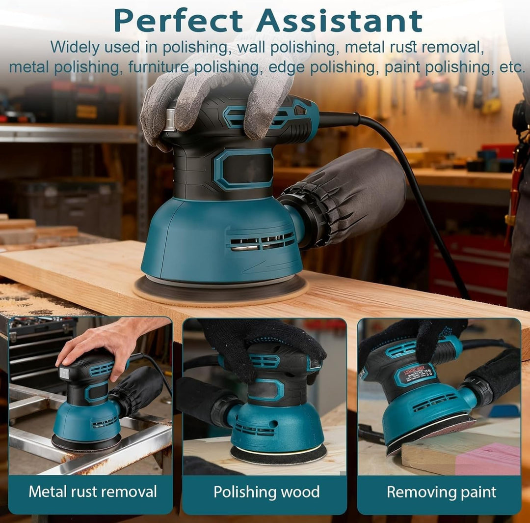 Elektrischer Exzenterschleifer 125mm 300W, Vielseitiger Schleifmaschine mit Absaugung für Holz Und M