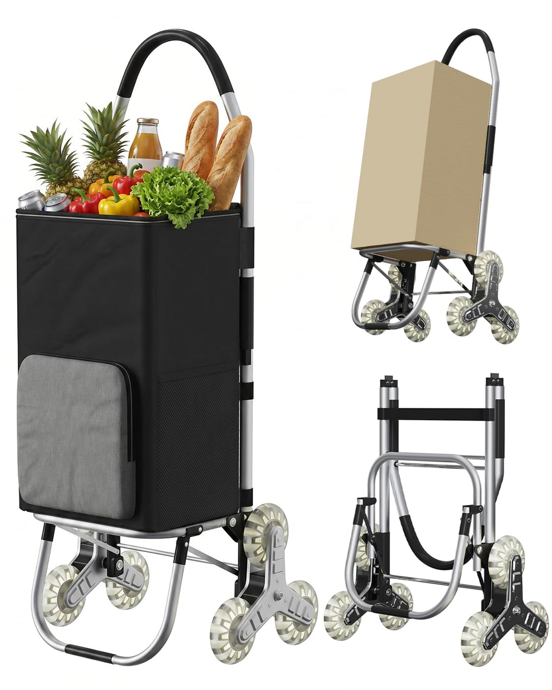 DROMEZ Einkaufstrolley Treppensteiger, 50L Einkaufswagen Trolley Gross mit Kühlfach, Hackenporsche K