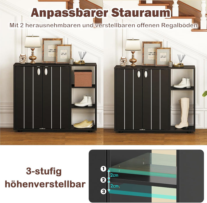 COSTWAY Schuhschrank, Schuhregal mit 2 Türen, verstellbaren offenen Regalen, Schuhkommode, Schuhaufb