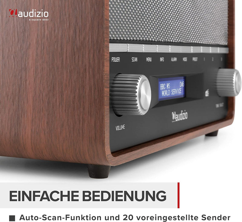 Audizio Corno - Retro Radio, DAB Plus Radio Bluetooth, Alarmfunktion, Radiowecker, Retro UKW-Radio,