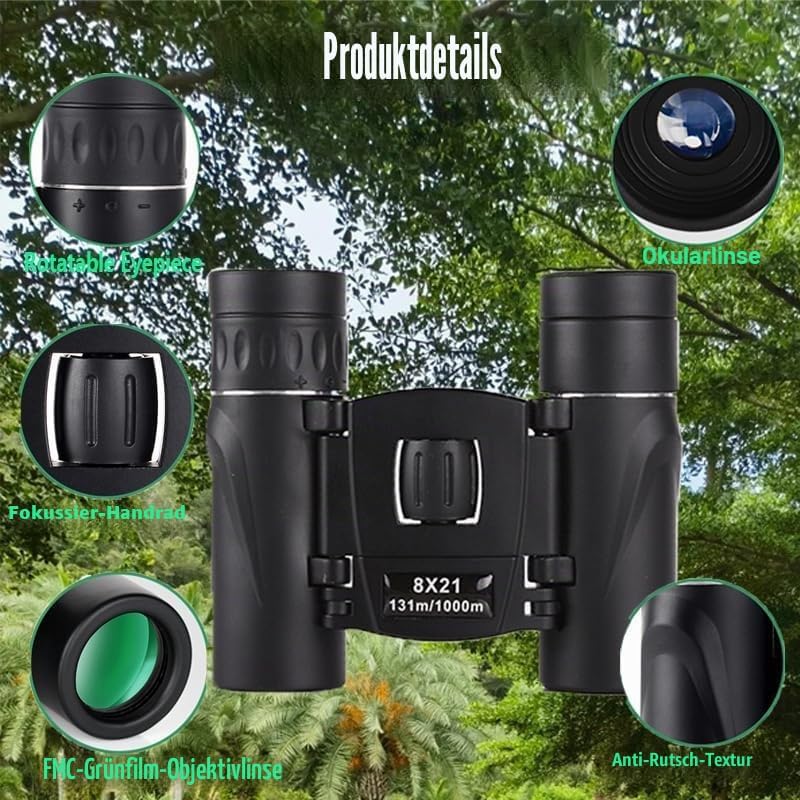 Leistungsstarkes Fernglas für Erwachsene - Kompaktes Fernglas 8x21 mit FMC Objektiv BAK4 Prisma, kle