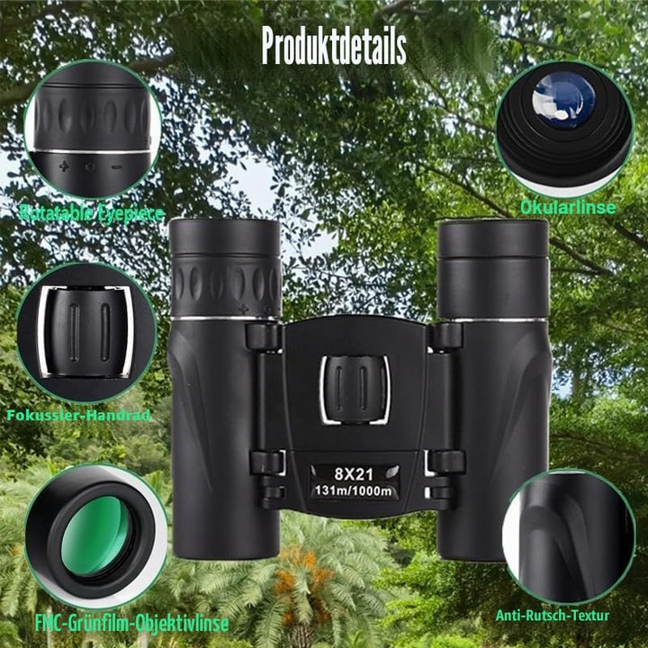 Leistungsstarkes Fernglas für Erwachsene - Kompaktes Fernglas 8x21 mit FMC Objektiv BAK4 Prisma, kle