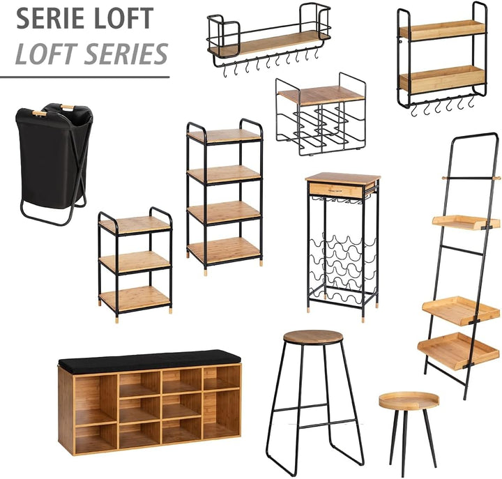 WENKO Regal Loft mit 3 Etagen, offenes Wohnregal aus Bambus & Metall im coolen Industrial-Design, zu