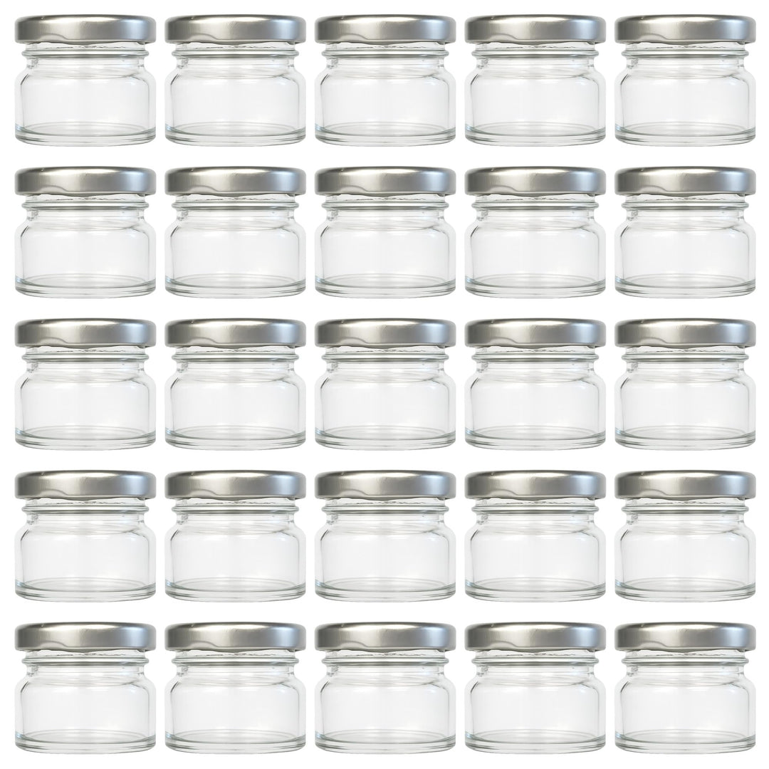 Vitrea 25x Mini Marmeladengläser 30 ml - mit Deckel Silber TO 43 - kleine Einmachgläser zum befüllen