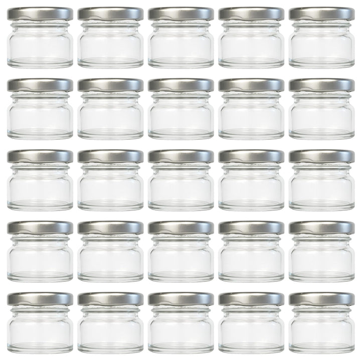 Vitrea 25x Mini Marmeladengläser 30 ml - mit Deckel Silber TO 43 - kleine Einmachgläser zum befüllen