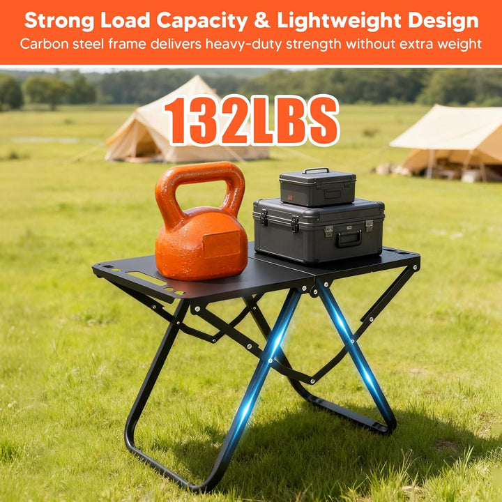 GFTIME Campingtisch Klappbar 60 kg Belastbar, Faltbarer Campingtisch 50 × 38,5cm, Carbonstahl Klappt