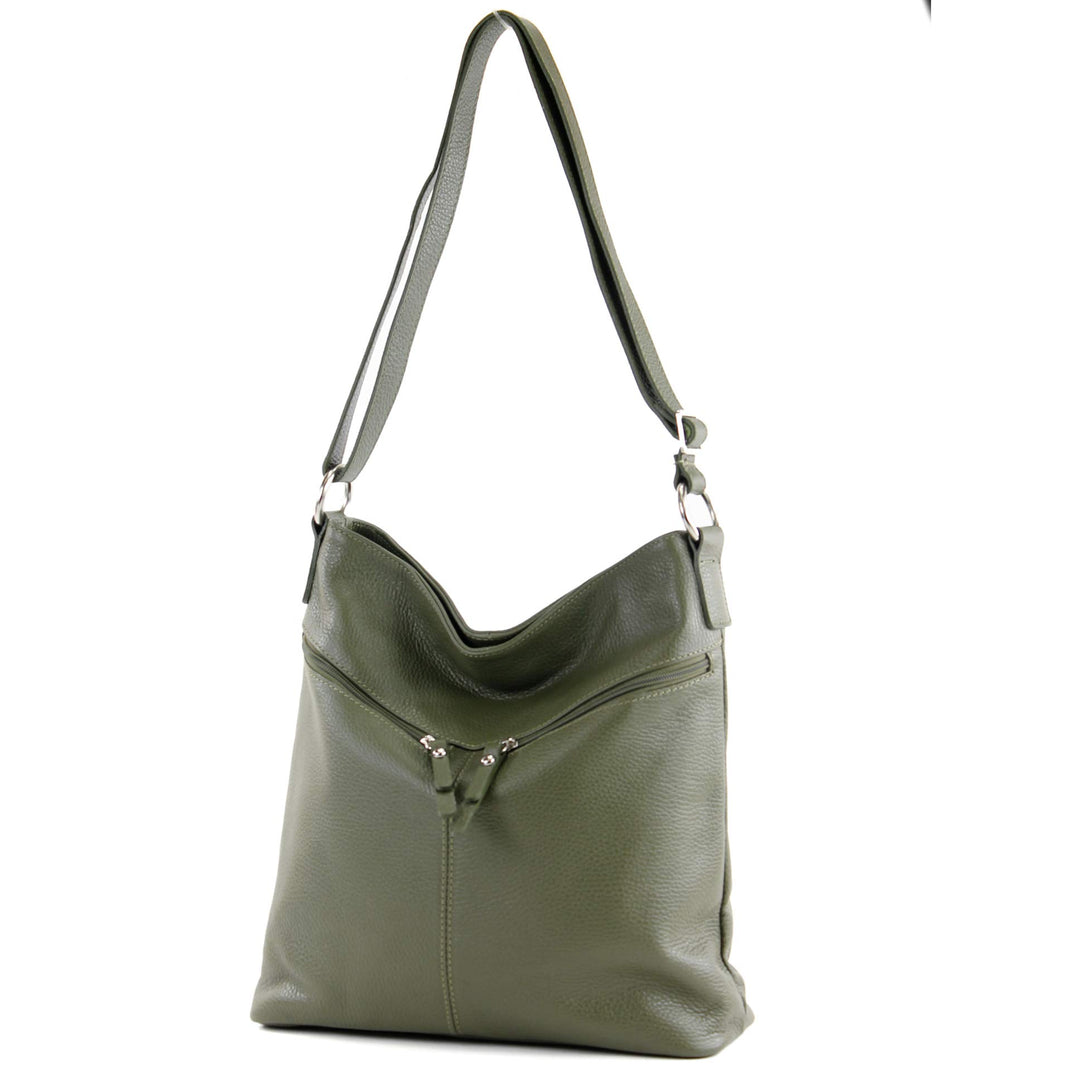 modamoda de - T196 - ital Umhängetasche Schultertasche aus Leder Olivgrün, Olivgrün