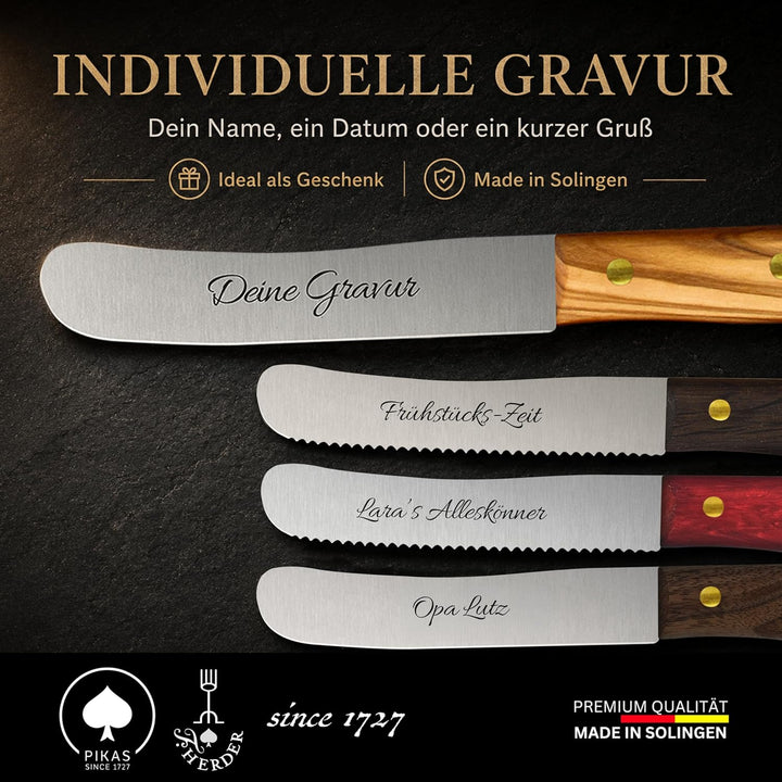 Personalisiertes Frühstücksmesser Solingen mit Holzgriff (Olive, 1x Glattschliff) Olive 1x Glattschl