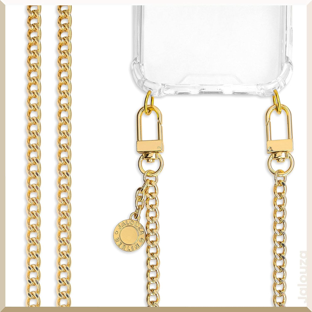 Jalouza Handykette, Kordel & Hülle Bundle kompatibel mit iPhone 12 & 12 Pro - Gliederkette in Gold u