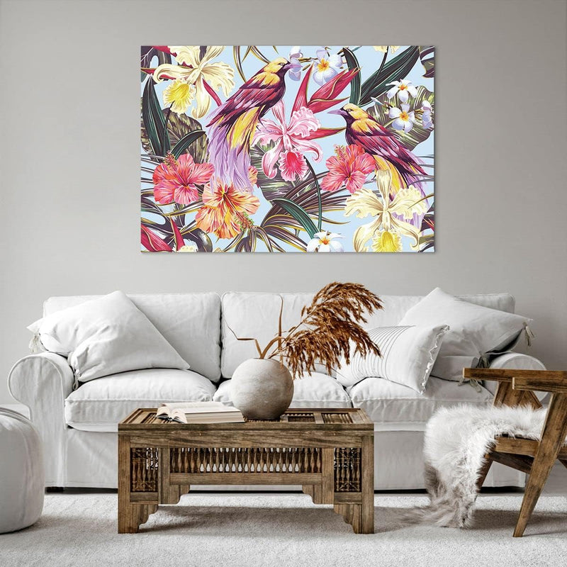 Bilder auf Leinwand 100x70cm Leinwandbild mit Rahmen Blume Vogel Sommer Gross Wanddeko Bild Schlafzi