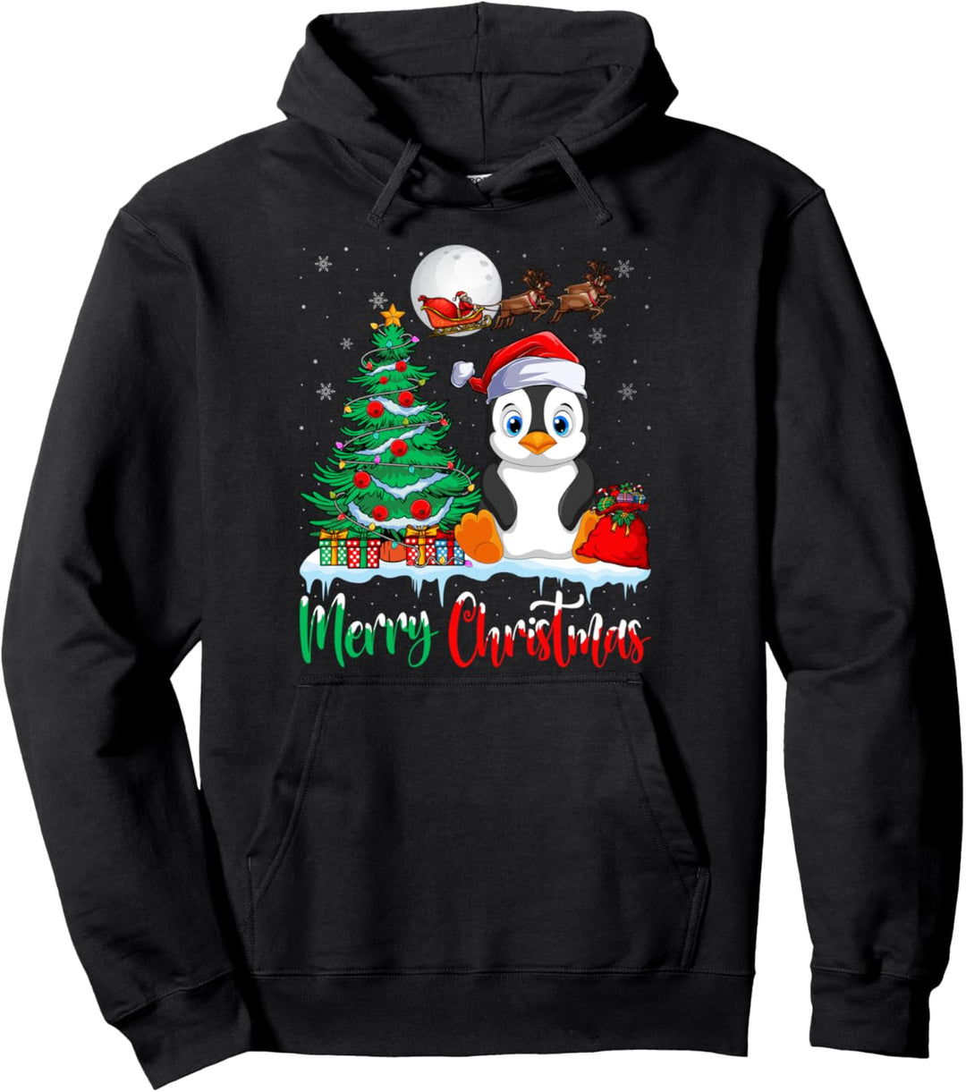 Penguin Wearing Santa Hat Xmas - Merry Christmas Penguin Pullover Hoodie