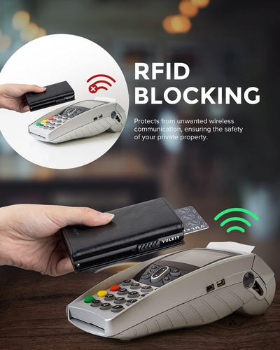VULKIT Kreditkartenetui RFID-blockierende Pop-Up-Kartentasche aus Echtem Leder mit Geldscheinfach, A