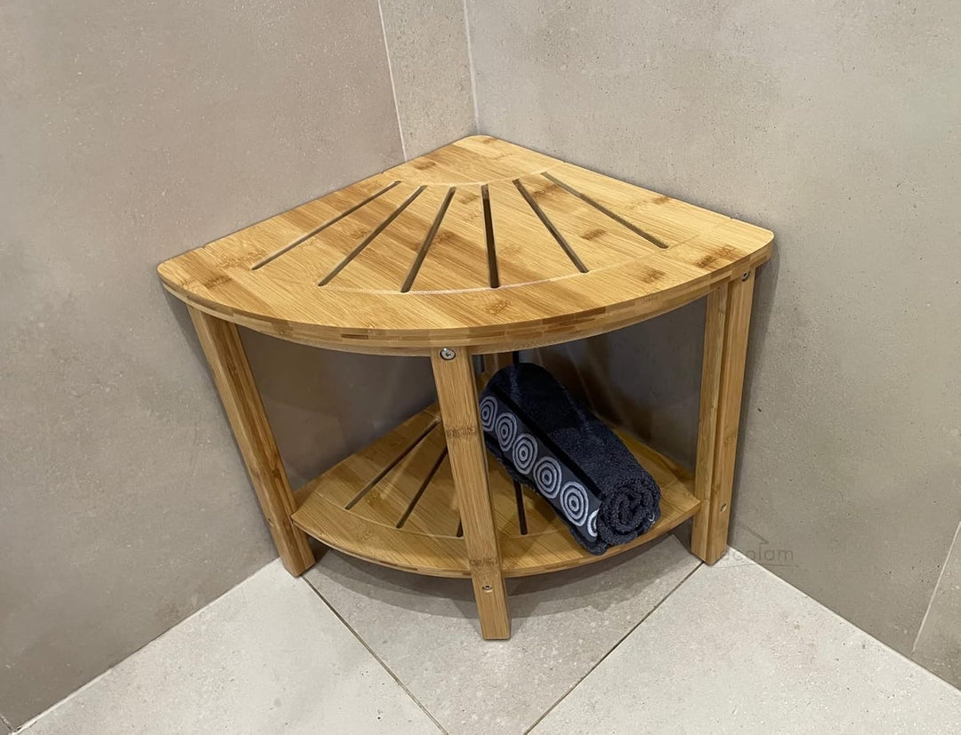 Seablu ECOLAM Ecktisch Eckduschbank Hocker Bambus Holz Tisch Aufbewahrung Costa 40 x 43 cm